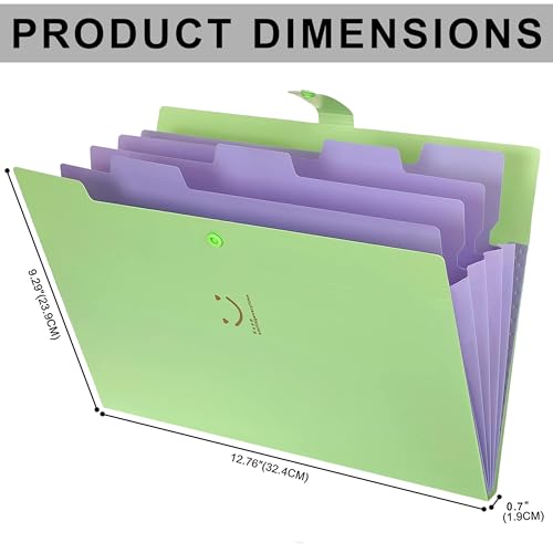 NISUN 5 Pockets File Organizer, Expanding File Folder, Accordion Document Organizer, Adjustable Buckle Folder, A4 Portable Accordion Paper/Bill/Receipt Holder (Green) - Image 2