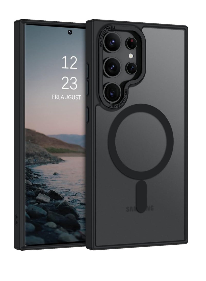 ESCASE for Samsung S23 Ultra Case, Compatible with MagSafe, Magnetic Translucent Matte Back Shockproof Cover with Strong Magnet, Slim Thin Full Protection Phone Case for Galaxy S23 Ultra 5G (Black) - Image 1