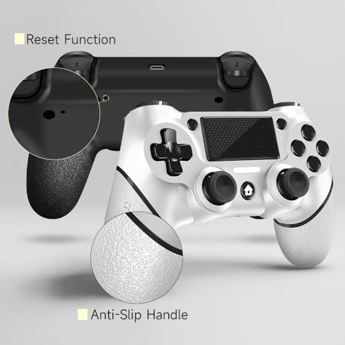 AceGamer باقة AceGamer 2 لجهاز تحكم PS4، جهاز تحكم لاسلكي لجهاز PS4/Pro/Slim/PC، مع قبضة غير قابلة للانزلاق من الجانبين وكابل USB-C 2! (أسود وأبيض) - Image 3