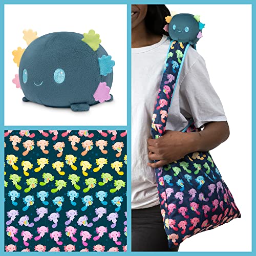 TeeTurtle - Plushie Tote Bag - Blue + Rainbow Axolotl - From the creators of the Original Reversible Octopus Plushie - Take Your Plush Pal Wherever You Go! - Image 2