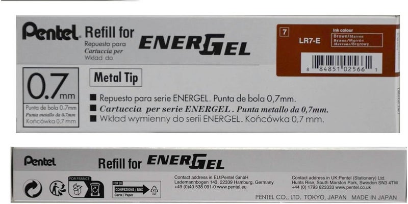 Pentel Refill Ink for EnerGel RTX Retractable Gel Pen 12 Pack, 0.7mm, Medium Point, Brown (LR7-E) - Image 2