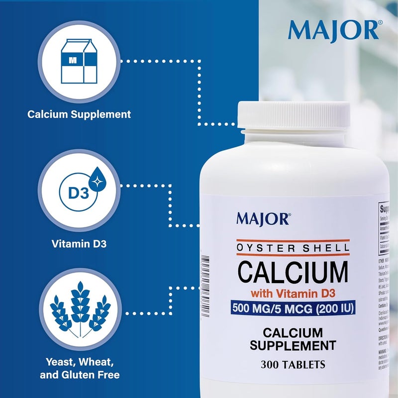 Major Pharmaceuticals Oyster Shell Calcium with Vitamin D - 500 MG, 300 Tablets - Image 4