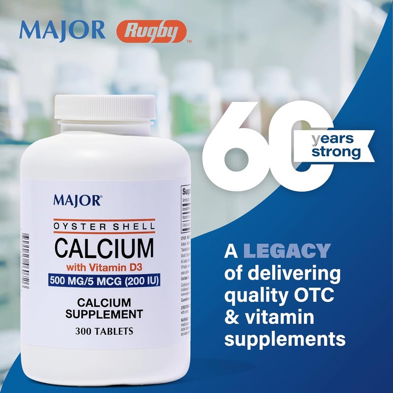 Major Pharmaceuticals Oyster Shell Calcium with Vitamin D - 500 MG, 300 Tablets - Image 2