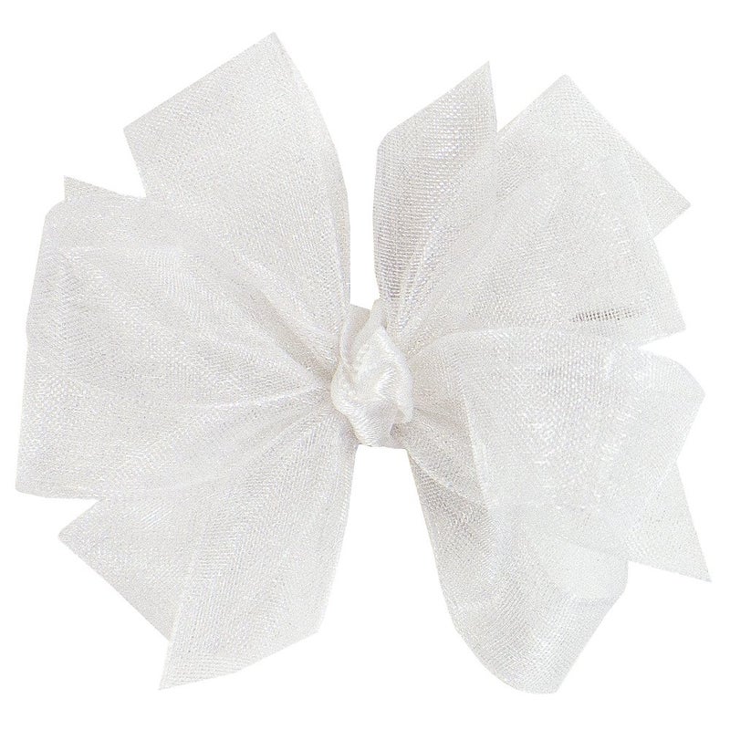 Wee Ones Girls Organza Double Hair Bow on a WeeStay Clip with Satin Knot Center Tiny White