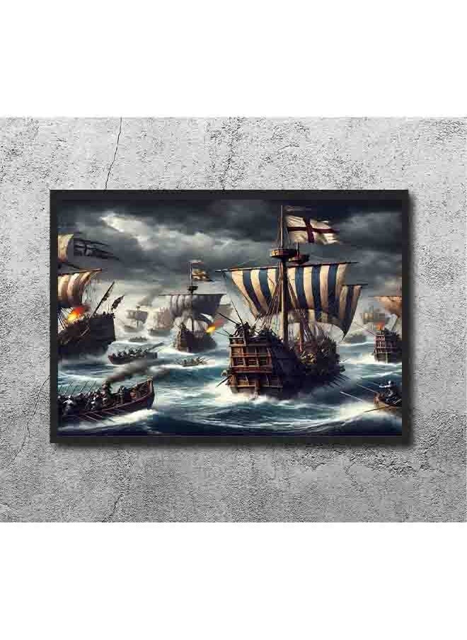 Generic - Sea Battle Wall Art – Epic Naval Warfare Canvas Print – High-Quality Eco-Friendly Paint – Vivid & Long-Lasting Colors – Available in Wood or Aluminium Frames – Perfect for Living Room, Office, Study, and More - Image 1