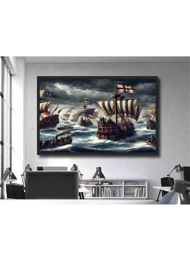 Generic - Sea Battle Wall Art – Epic Naval Warfare Canvas Print – High-Quality Eco-Friendly Paint – Vivid & Long-Lasting Colors – Available in Wood or Aluminium Frames – Perfect for Living Room, Office, Study, and More - Image 1