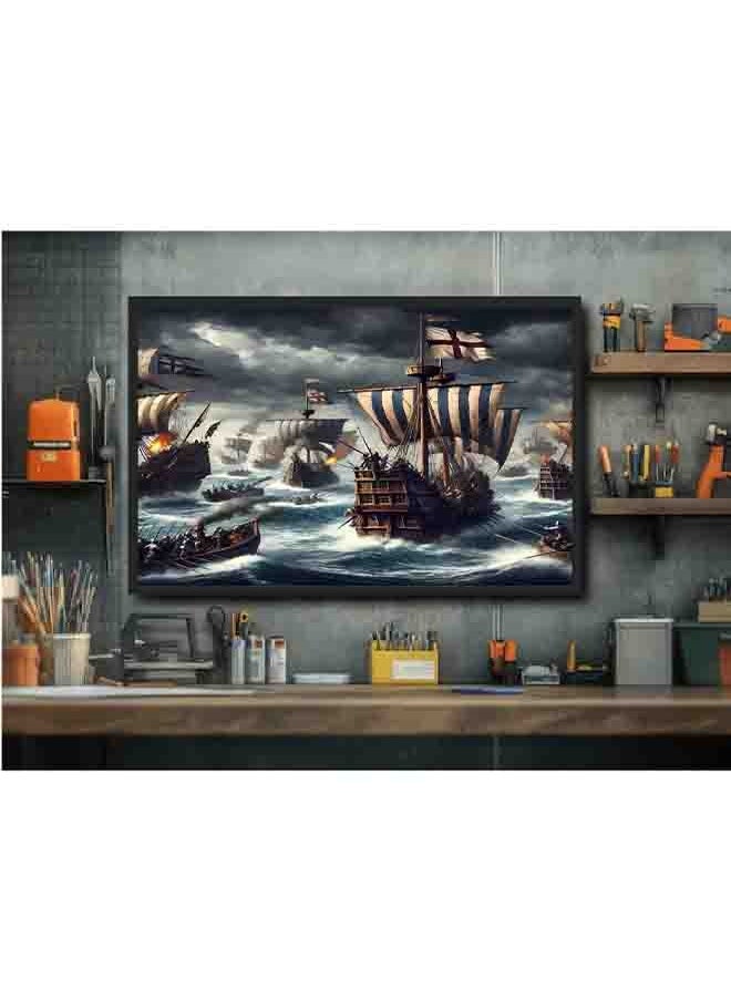 Generic - Sea Battle Wall Art – Epic Naval Warfare Canvas Print – High-Quality Eco-Friendly Paint – Vivid & Long-Lasting Colors – Available in Wood or Aluminium Frames – Perfect for Living Room, Office, Study, and More - Image 1