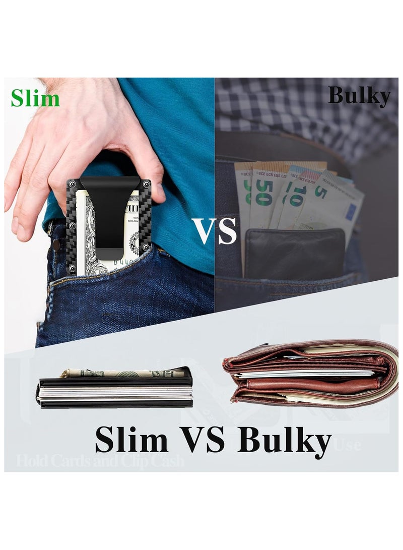 2PCS Wallet with RFID Blocking for Men,Slim Credit Card Holder with Aluminum Money Clip Wallet for Men and Women,Carbon Fiber Wallets for Mens Front Pocket as Gifts  - Image 3