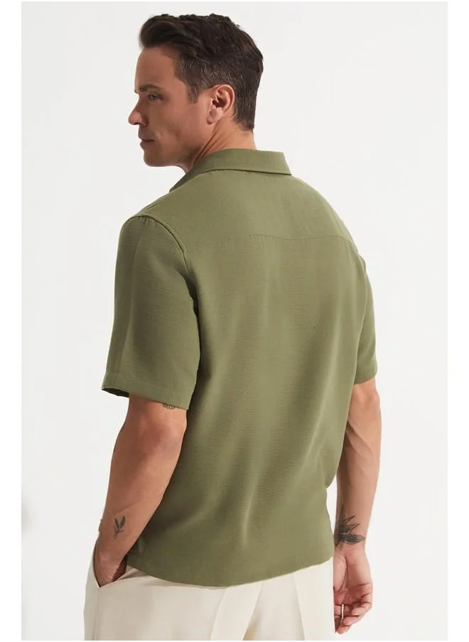 JUNE June Men Linen Look Short Sleeve Shirt Khaki