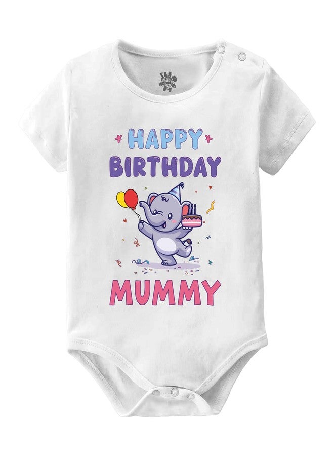 Baby Buzz بدلة أطفال بيبي باز موم الخاصة عيد ميلاد سعيد مامي مطبوعة للجنسين بدلة أطفال لطيفة نصف كم ياقة دائرية بيضاء ملابس قطنية 3-6 أشهر - Image 1