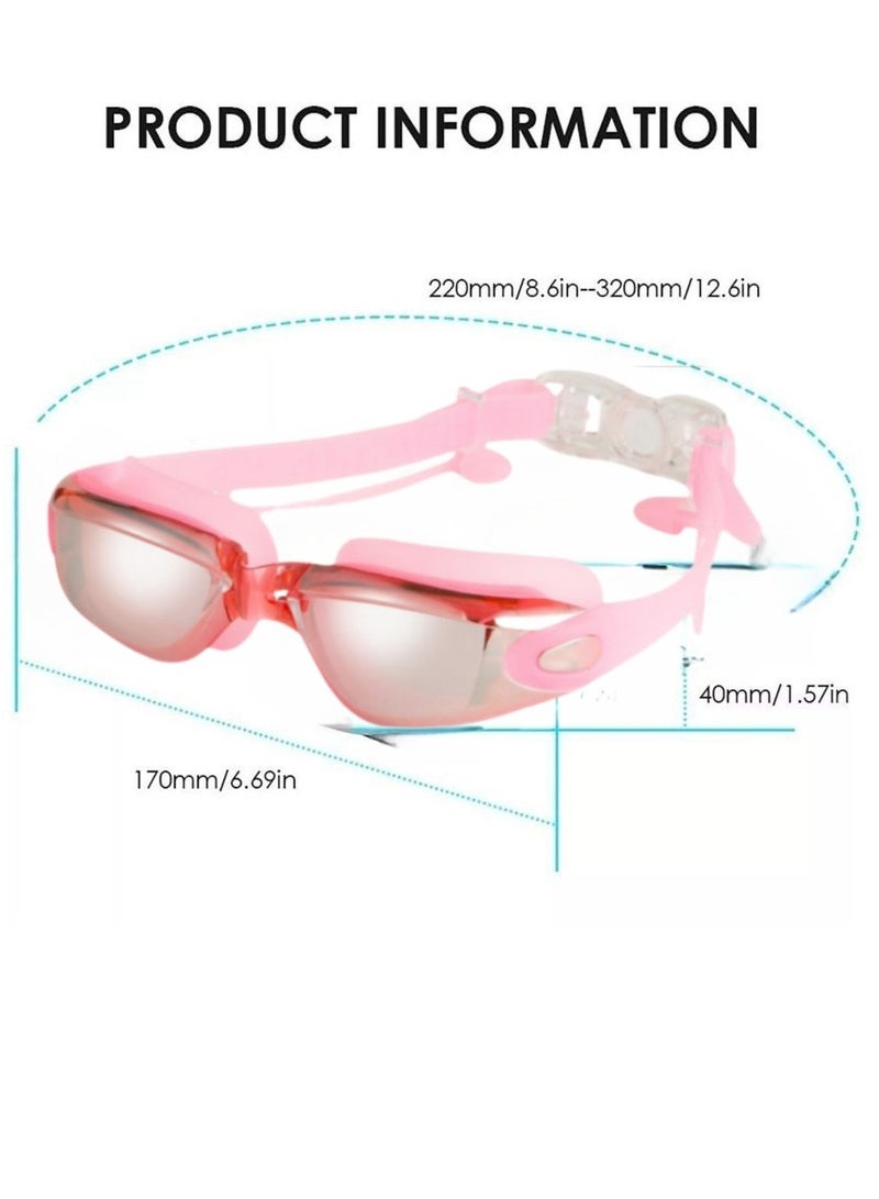 Generic Professional Waterproof Swimming Goggles Mirrored Lens With ultra wide and clear view comes with plastic case Nose Clip with Earplugs and Swimming cap All in one set anti fog swimming goggles（Pink）  - Image 2