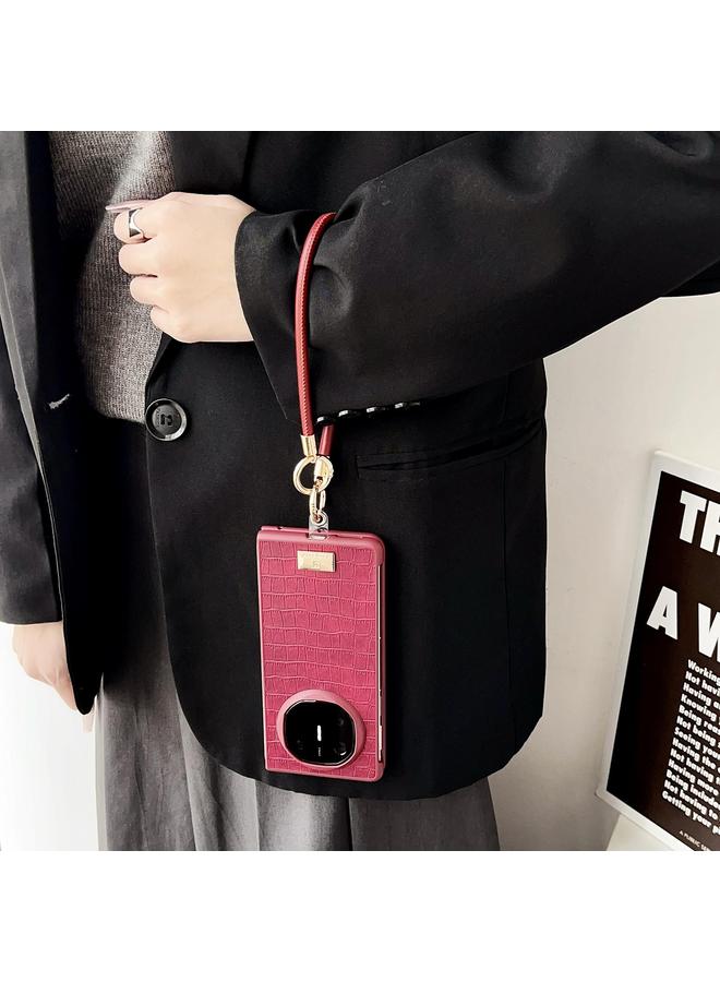 اس-توب جراب لهاتف Huawei Mate X6 مصنوع من مادة TPU بنقشة جلد التمساح مع حزام - Image 5