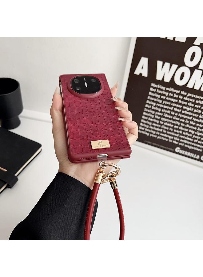 اس-توب جراب لهاتف Huawei Mate X6 مصنوع من مادة TPU بنقشة جلد التمساح مع حزام - Image 4