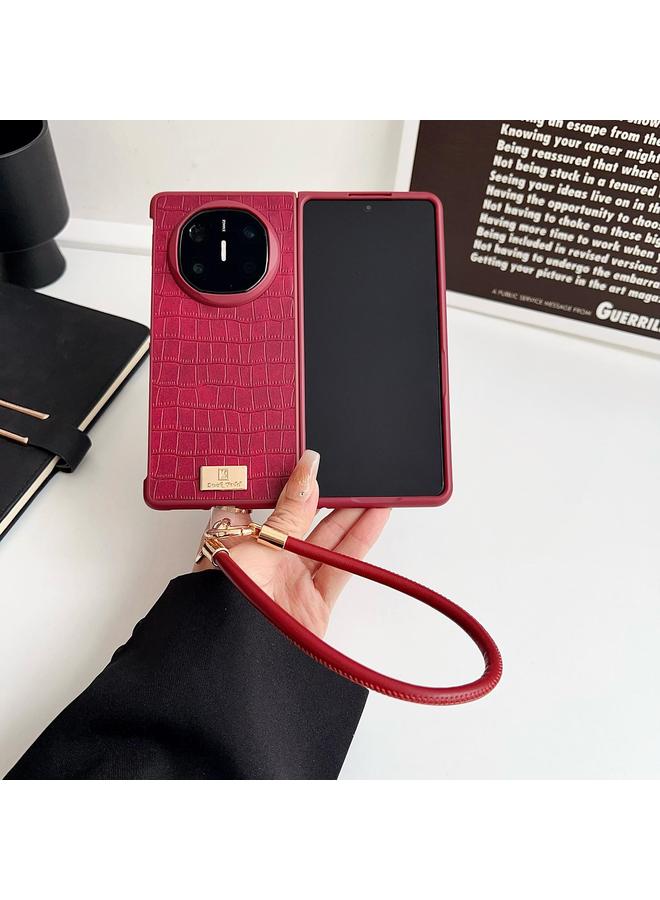 اس-توب جراب لهاتف Huawei Mate X6 مصنوع من مادة TPU بنقشة جلد التمساح مع حزام - Image 2