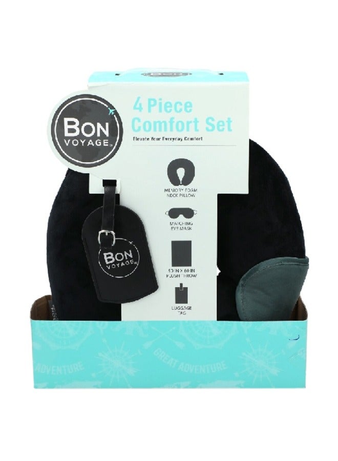 Bon Voyage 4-Piece Everyday Travel Comfort Set Black and Green 34 x 17.4 x 32 cm BV-TRAVSET - Image 1