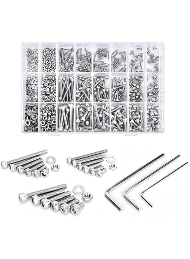 Beauenty 304 Stainless Steel M2 M3 M4,Hex Socket Screws Nuts Spring Washers Kit,for Machine, Electronic, Wood, Household, Communication(1080pcs) - Image 1