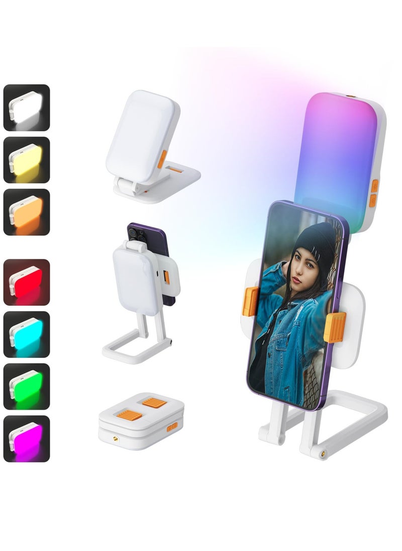 KASTWAVE - Portable Selfie Light 82 LED Phone Light 3 Light Modes and RGB Modes Rechargeable Light Foldable Phone Holder Light for Selfies, Vlog, TikTok, Video (with Folding Holder) - Image 1