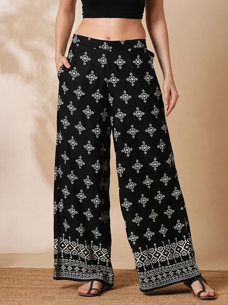globus Women Ethnic Motifs Printed Straight Fit Palazzos