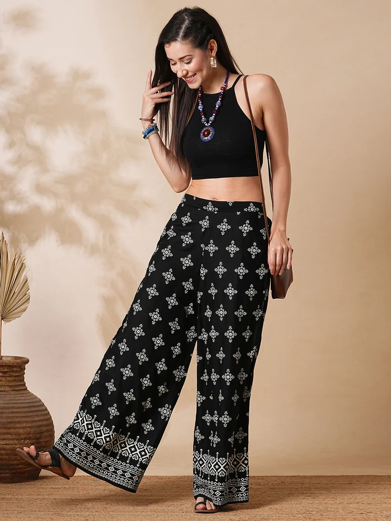 globus Women Ethnic Motifs Printed Straight Fit Palazzos