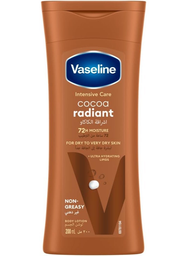 فازلين كاكاو راديانت (Vaseline Cocoa Radiant) – لوشن العناية المكثفة لترطيب وإشراق البشرة الجافة – 200 مل - Image 1