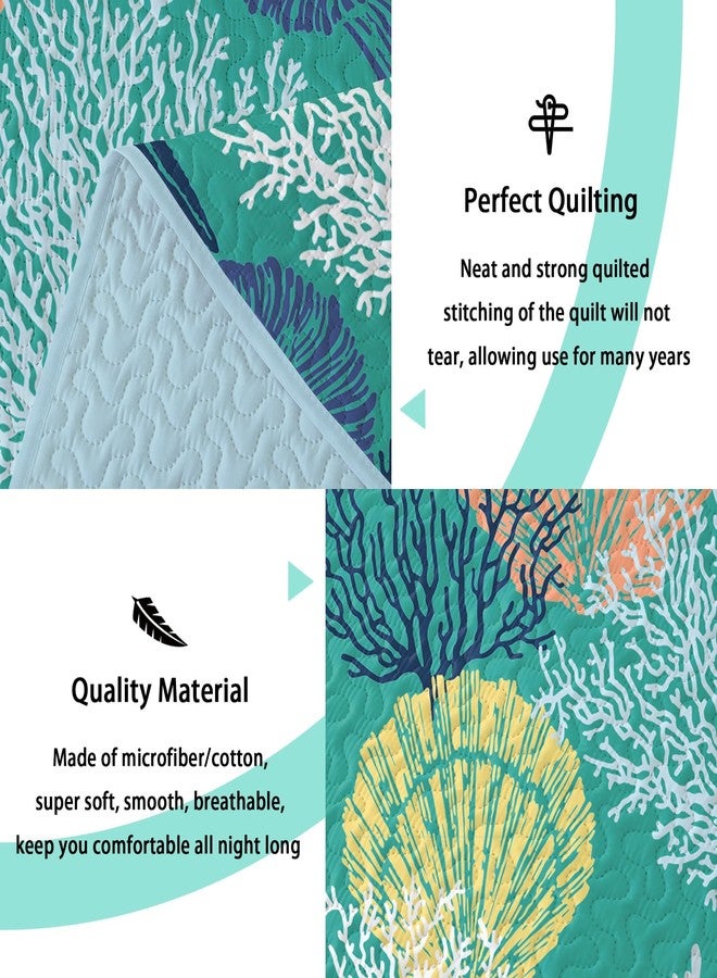 Tritard 3 Piece Coastal Quilt Sets Full/Queen Size - Reversible Microfiber Quilts with 2 Shams Soft Lightweight Beach Bedding Nautical Bedspread Coverlet Summer Comforter for All Season, 90''x96'', C3 - Image 4