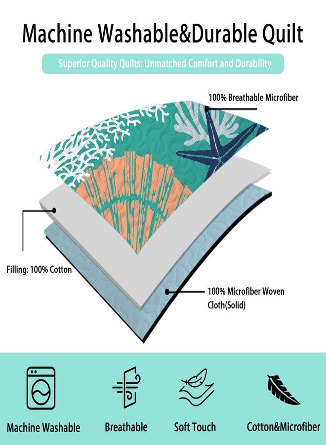 Tritard 3 Piece Coastal Quilt Sets Full/Queen Size - Reversible Microfiber Quilts with 2 Shams Soft Lightweight Beach Bedding Nautical Bedspread Coverlet Summer Comforter for All Season, 90''x96'', C3 - Image 5