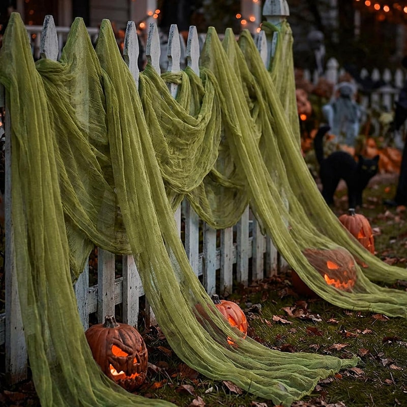 RunNico 197'' x 85'' Halloween Green Scary Gauze, Fine Yarn Bloody Creepy Cloth for Haunted House, Spooky Fabric Hanging Decoration for Horror Themed Nightmare Party Porch Yard Wall Decor - Image 4