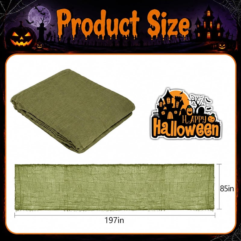 RunNico 197'' x 85'' Halloween Green Scary Gauze, Fine Yarn Bloody Creepy Cloth for Haunted House, Spooky Fabric Hanging Decoration for Horror Themed Nightmare Party Porch Yard Wall Decor - Image 2