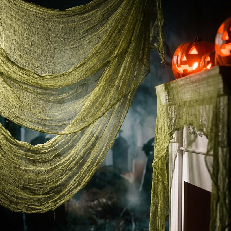 RunNico 197'' x 85'' Halloween Green Scary Gauze, Fine Yarn Bloody Creepy Cloth for Haunted House, Spooky Fabric Hanging Decoration for Horror Themed Nightmare Party Porch Yard Wall Decor - Image 1