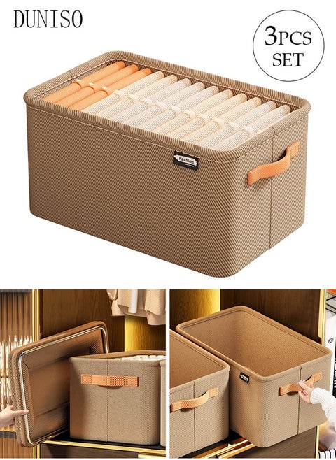 3pcs Wardrobe Clothes Organizer Foldable Closet Storage Organizer for Clothes Jeans Washable Closet Storage Boxes with Carrying Handles Cube Storage Bin for Home Bedroom Office