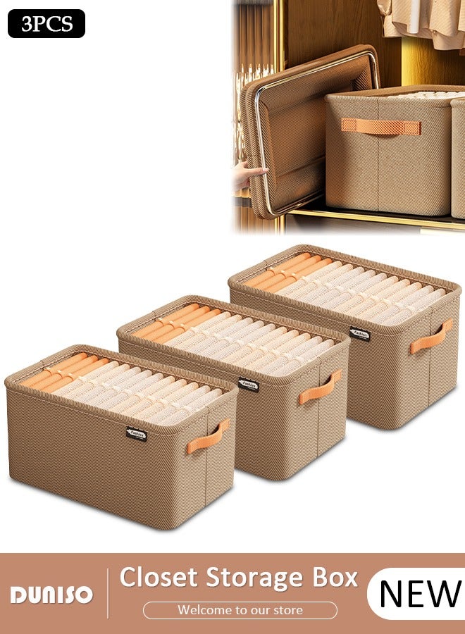 3pcs Wardrobe Clothes Organizer Foldable Closet Storage Organizer for Clothes Jeans Washable Closet Storage Boxes with Carrying Handles Cube Storage Bin for Home Bedroom Office