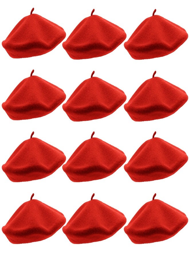 Wheebo 12 Pieces French Beret Hat Solid Color Wool Artist Beret Hats for Women Girls Lady(Red) - Image 1