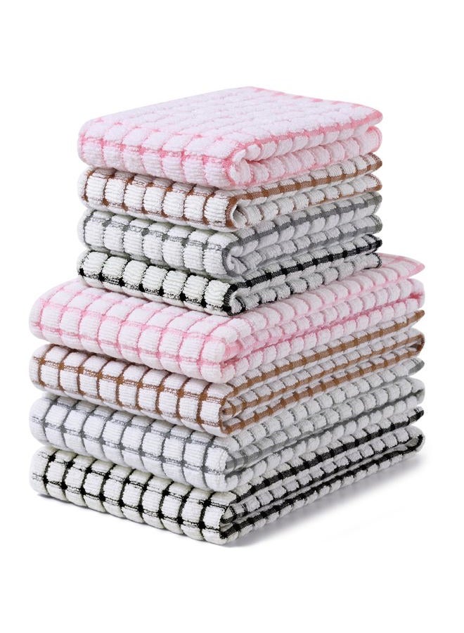 Homaxy Kitchen Towels and Dishcloths Set, 16 x 25 and 12 x 12 Inches, Set of 8 Cotton Terry Kitchen Dish Towels, Super Soft and Absorbent Dish Cloths, Black/Grey/Pink/Brown - Image 1