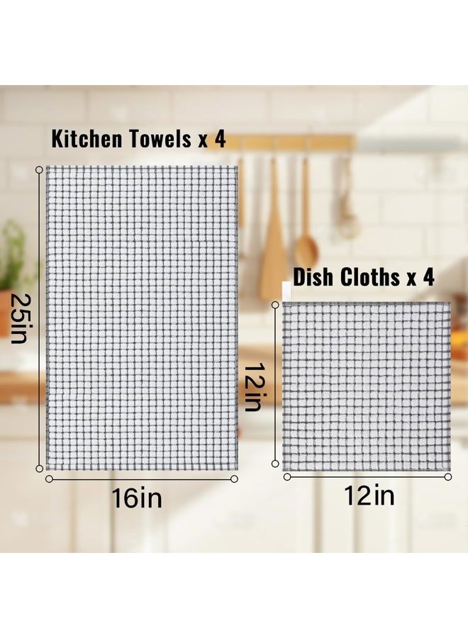 Homaxy Kitchen Towels and Dishcloths Set, 16 x 25 and 12 x 12 Inches, Set of 8 Cotton Terry Kitchen Dish Towels, Super Soft and Absorbent Dish Cloths, Black/Grey/Pink/Brown - Image 3