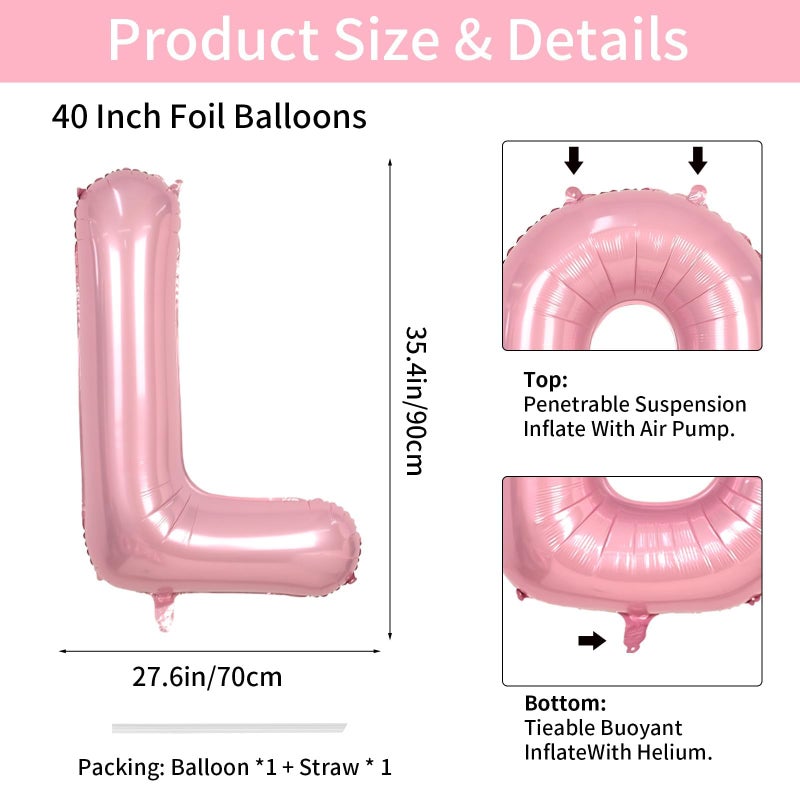 Biapian 40 Inch Letter L Balloons, Giant Pearl Pink Letter K Balloon, Single Alphabet A-Z Balloon Foil, Light Baby Pink Name Balloons for Girls Women Birthday Party Decoration Baby Shower Anniversary Supplies - Image 2