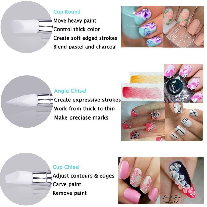 Bysiter 10pcs Nail Art Gel Carving Pen Nail Dotting Tool Silicone Nail Brushe Set Nail Tools Pottery Clay Sculpting Tools,Acrylic Nail Dotting Pen 2 Way Double Ended - Image 4