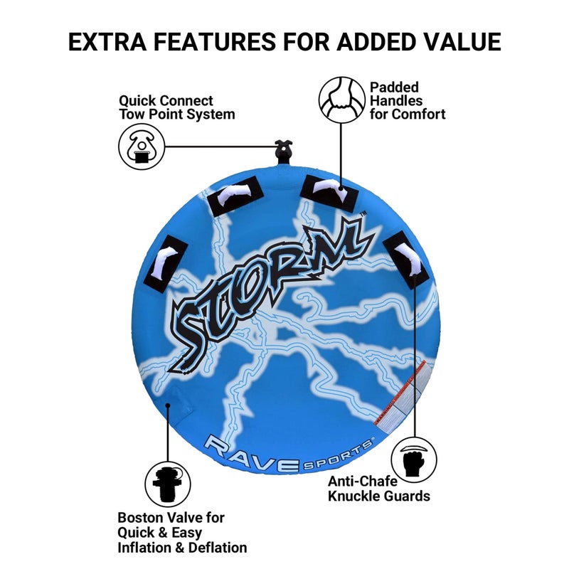 Rave Sports Storm Boat Towable Tube - Inflatable Boating Tube for 1-2 - Image 3