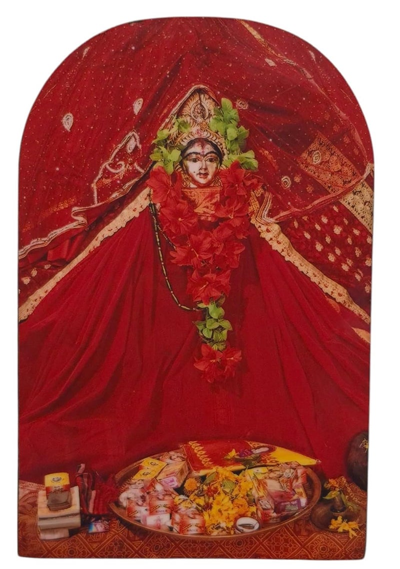 Vils Bangladesh Shakti Peeth Goddess Shree Aparna Devi, Arpana Devi Divine Holy Blessing Wood & Plastic Photo Frame Cutout with Back Stand for Pooja/Gift (4 inch X 6 inch) - Image 1