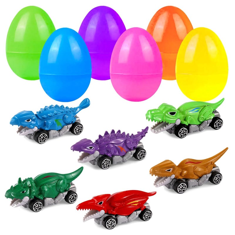 Holydeck 6 Pcs Prefilled Easter Eggs with Metal Dinosaur Car Toys Vehicles Set for Kids Girls Boys Easter Basket Stuffers Party Favors Easter Egg Fillers Hunt - Image 1