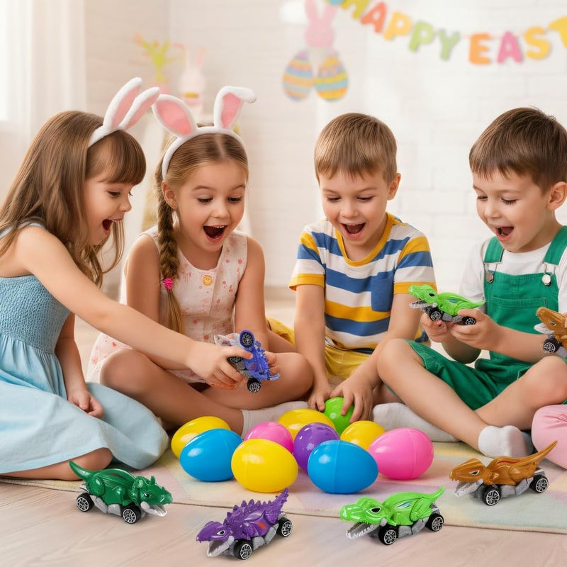 Holydeck 6 Pcs Prefilled Easter Eggs with Metal Dinosaur Car Toys Vehicles Set for Kids Girls Boys Easter Basket Stuffers Party Favors Easter Egg Fillers Hunt - Image 4