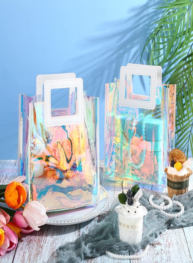CHENGU 10 Pcs Iridescent Bags Holographic Clear Gift Reusable Birthday Handbag PVC 7x8x4 Inch Wrap Shopping Handle Bags Bulk Summer Waterproof Transparent Tote for Women Wedding Bachelorette Party - Image 5