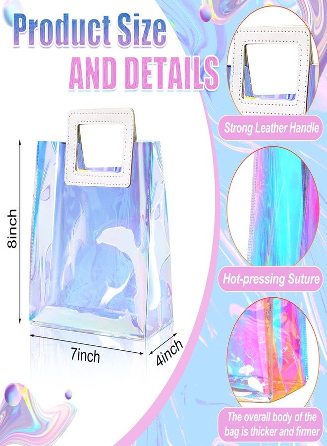 CHENGU 10 Pcs Iridescent Bags Holographic Clear Gift Reusable Birthday Handbag PVC 7x8x4 Inch Wrap Shopping Handle Bags Bulk Summer Waterproof Transparent Tote for Women Wedding Bachelorette Party - Image 2