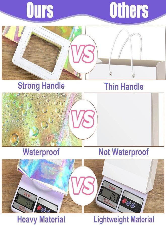 CHENGU 10 Pcs Iridescent Bags Holographic Clear Gift Reusable Birthday Handbag PVC 7x8x4 Inch Wrap Shopping Handle Bags Bulk Summer Waterproof Transparent Tote for Women Wedding Bachelorette Party - Image 3