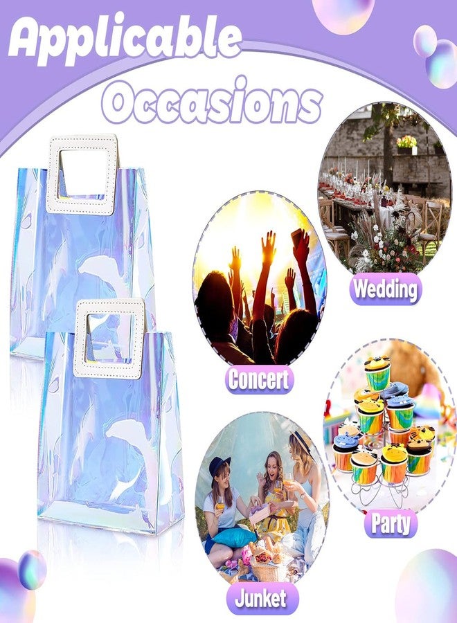 CHENGU 10 Pcs Iridescent Bags Holographic Clear Gift Reusable Birthday Handbag PVC 7x8x4 Inch Wrap Shopping Handle Bags Bulk Summer Waterproof Transparent Tote for Women Wedding Bachelorette Party - Image 4