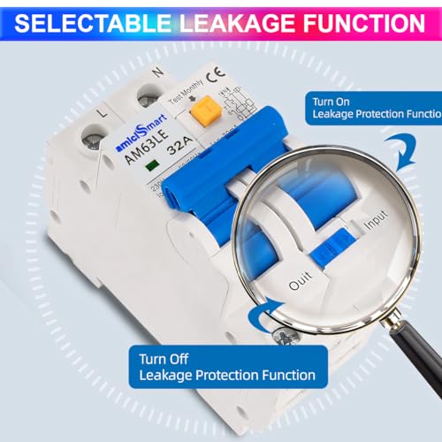 amiciSmart 32A Circuit Breaker with Over Current, Shock Proof, with On/Off Switch for Leakage Protection, 220VAC - Image 2