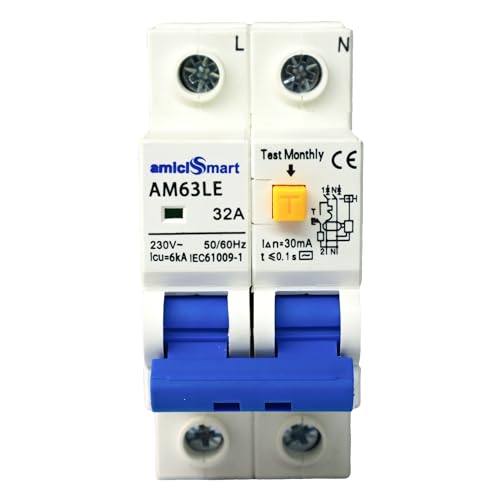 amiciSmart 32A Circuit Breaker with Over Current, Shock Proof, with On/Off Switch for Leakage Protection, 220VAC - Image 1