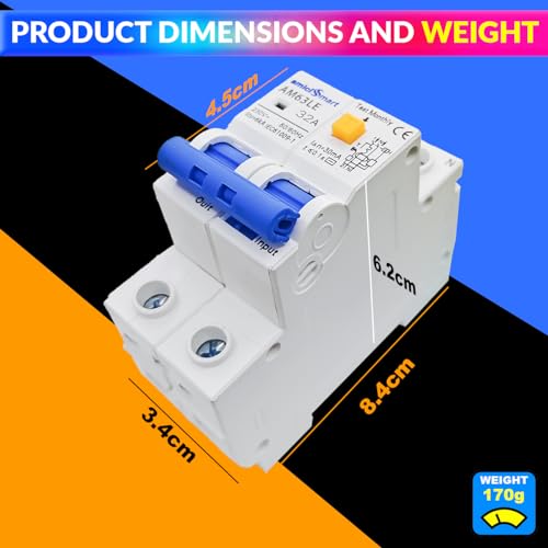 amiciSmart 32A Circuit Breaker with Over Current, Shock Proof, with On/Off Switch for Leakage Protection, 220VAC - Image 5