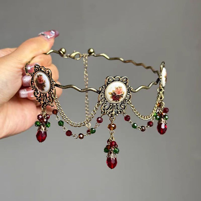 Vintage Heavy Rose Tassel Necklace - Image 2