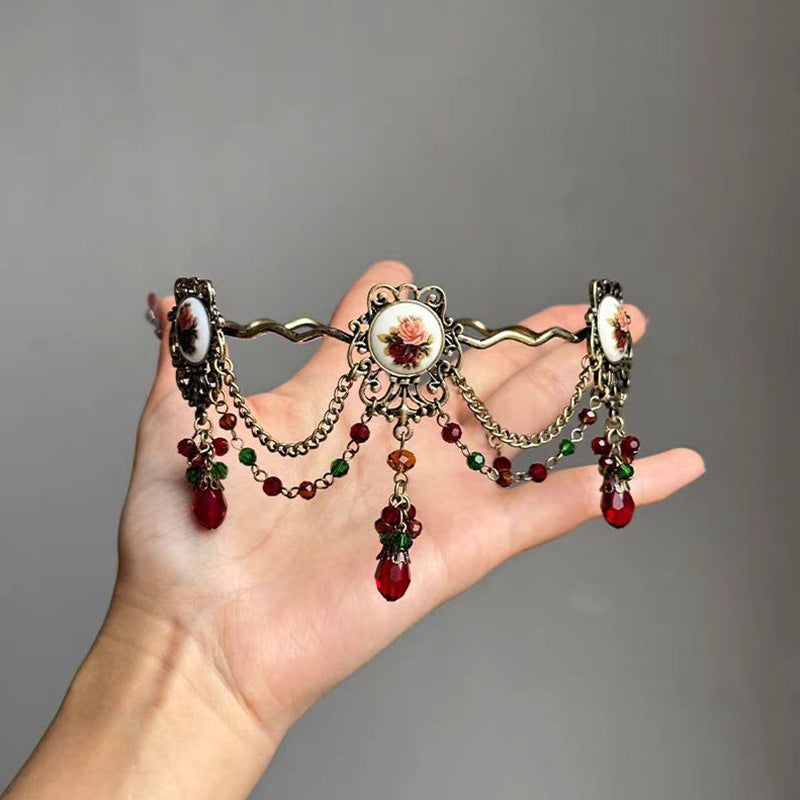 Vintage Heavy Rose Tassel Necklace - Image 5