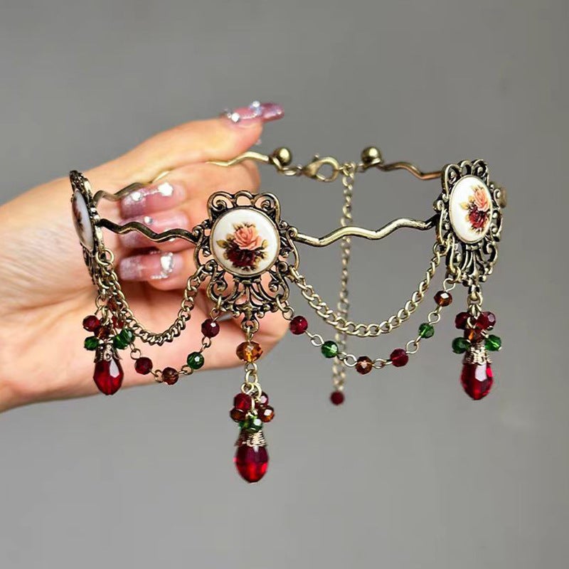 Vintage Heavy Rose Tassel Necklace - Image 4